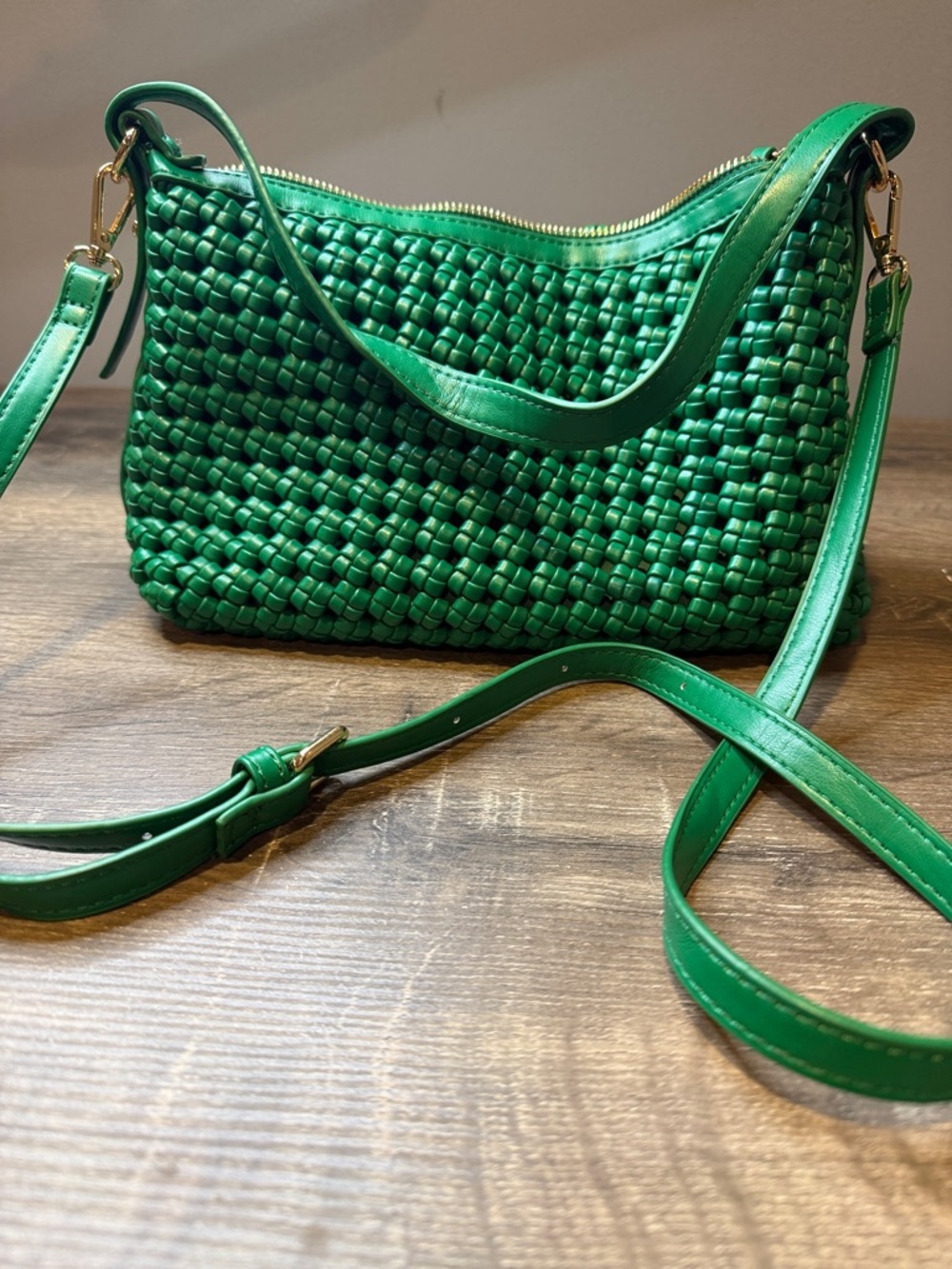 Urban Expressions Woven Green Leather Crossbody Bag
